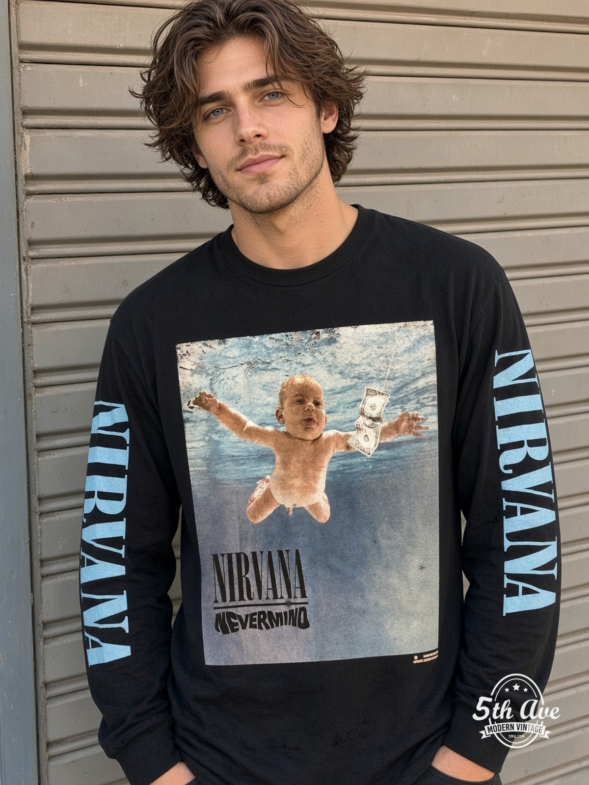 ETS LS 17 Nirvana Nevermind long sleeve vintage tee worn by a model