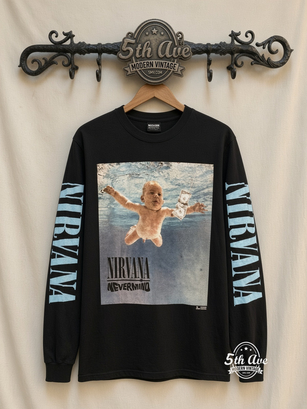 ETS LS 17 Nirvana Nevermind long sleeve vintage tee on rack, front