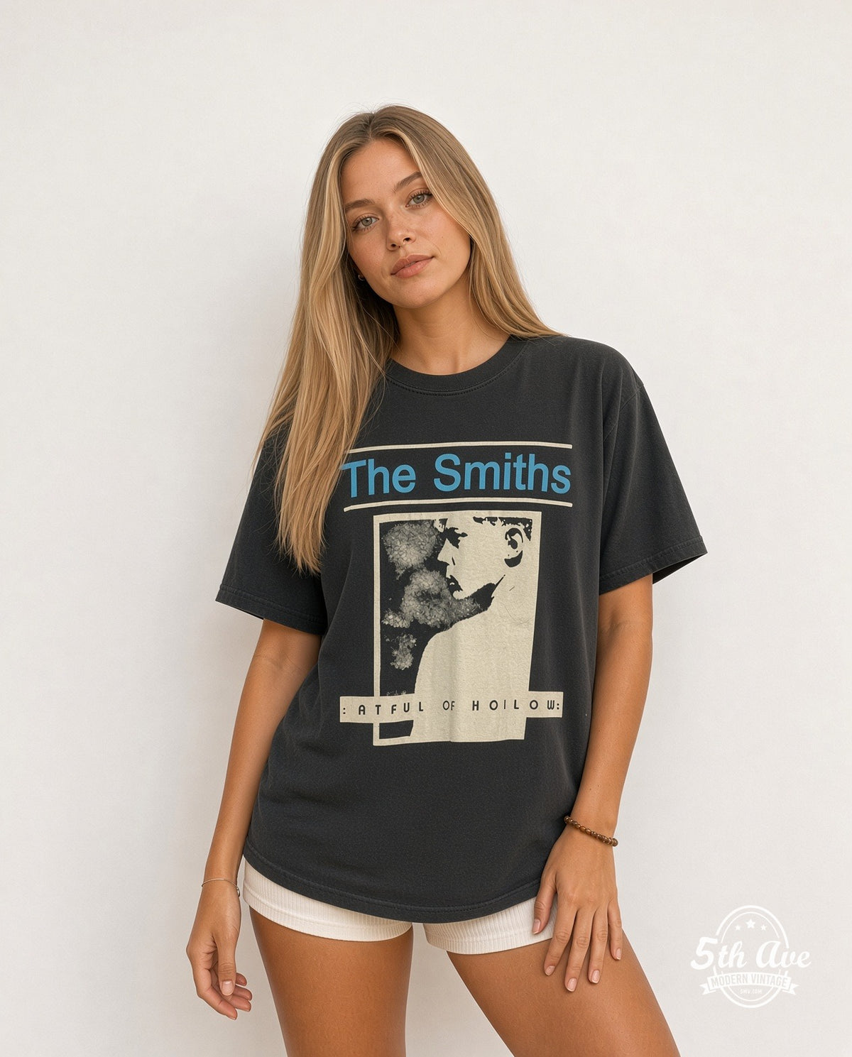 Model wearing The Smiths Hatful of Hollow Blue Header Portrait vintage band t-shirt