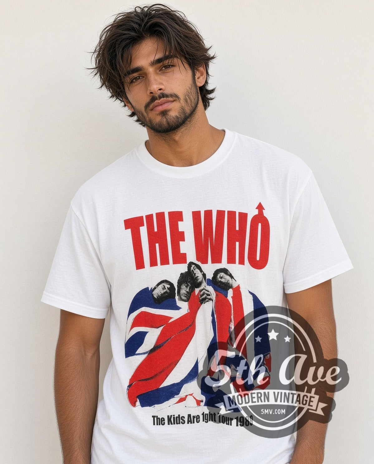 Model wearing The Who The Kids Are Alright vintage band t-shirt