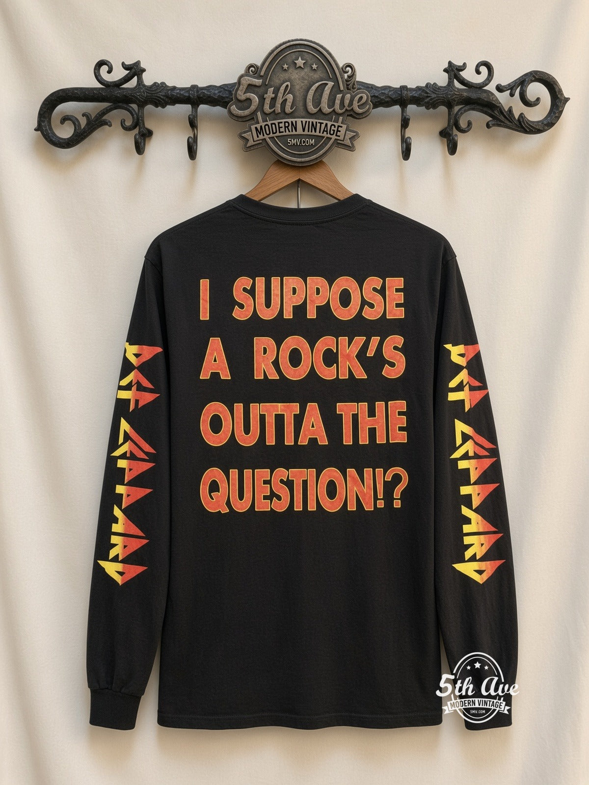 ETS LS 18 Def Leppard Blue Face long sleeve vintage tee on rack, back