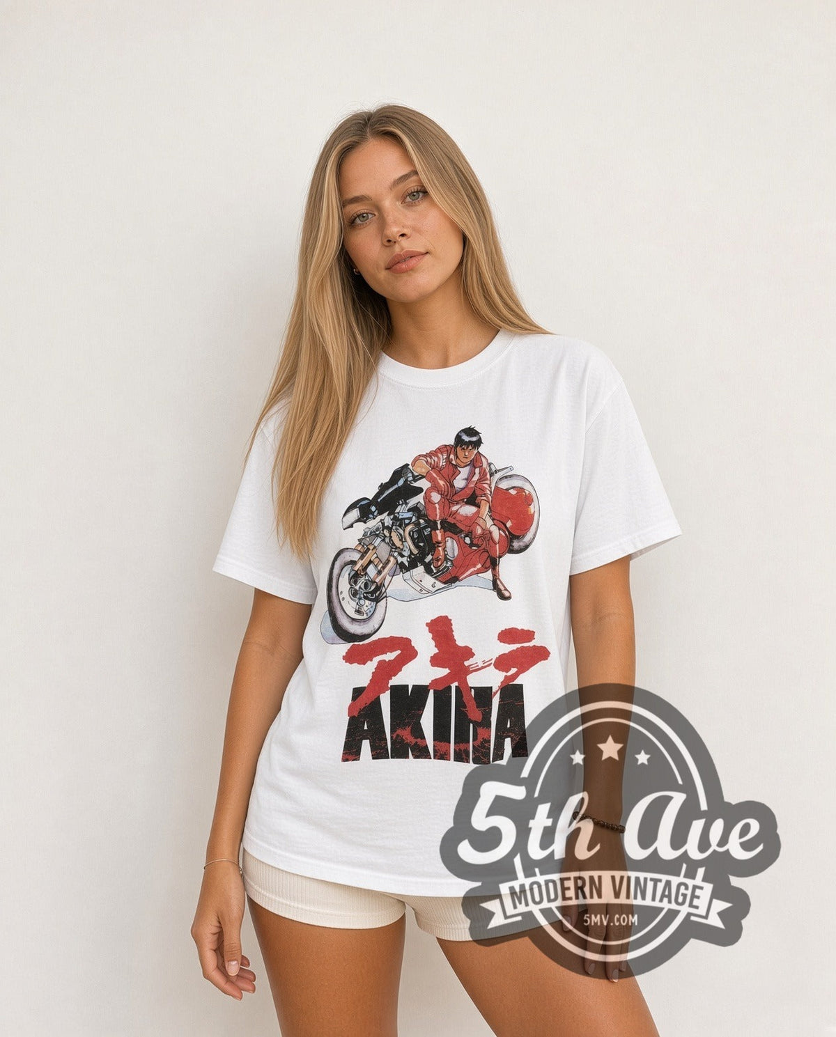 Model wearing the Akira Shotaro Kaneda vintage anime t-shirt
