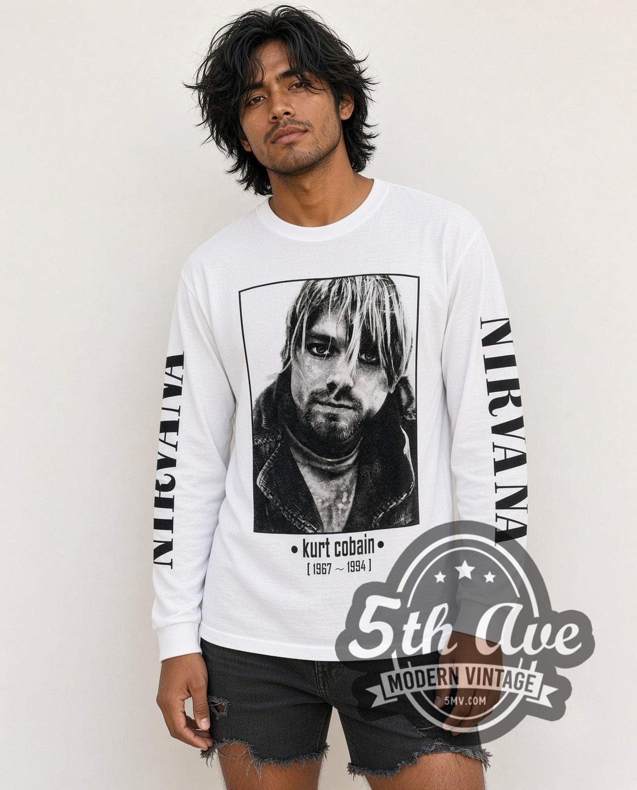 Nirvana Kurt Cobain 1967-1994 Portrait Long Sleeve Band Tee