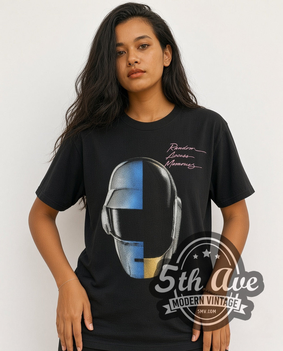 Model wearing the Daft Punk Random Access Memories vintage band t-shirt