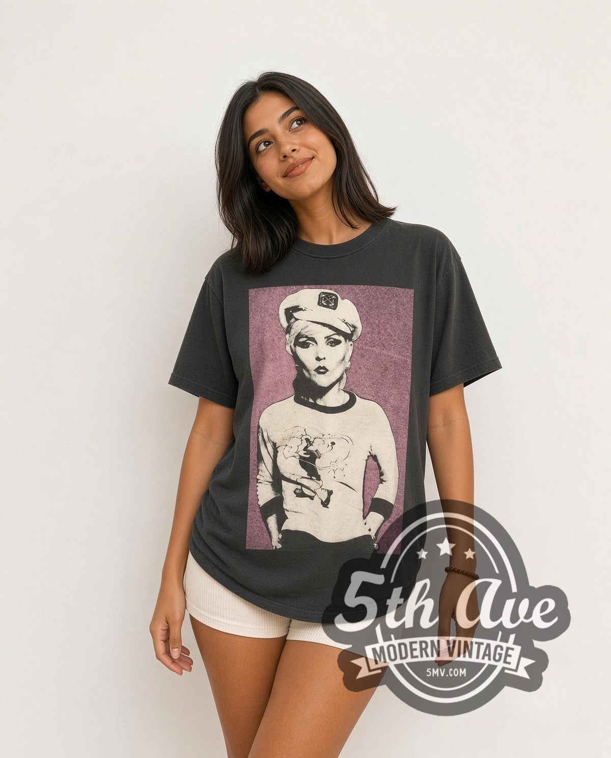 Model wearing the Blondie Icon Distressed vintage band t-shirt