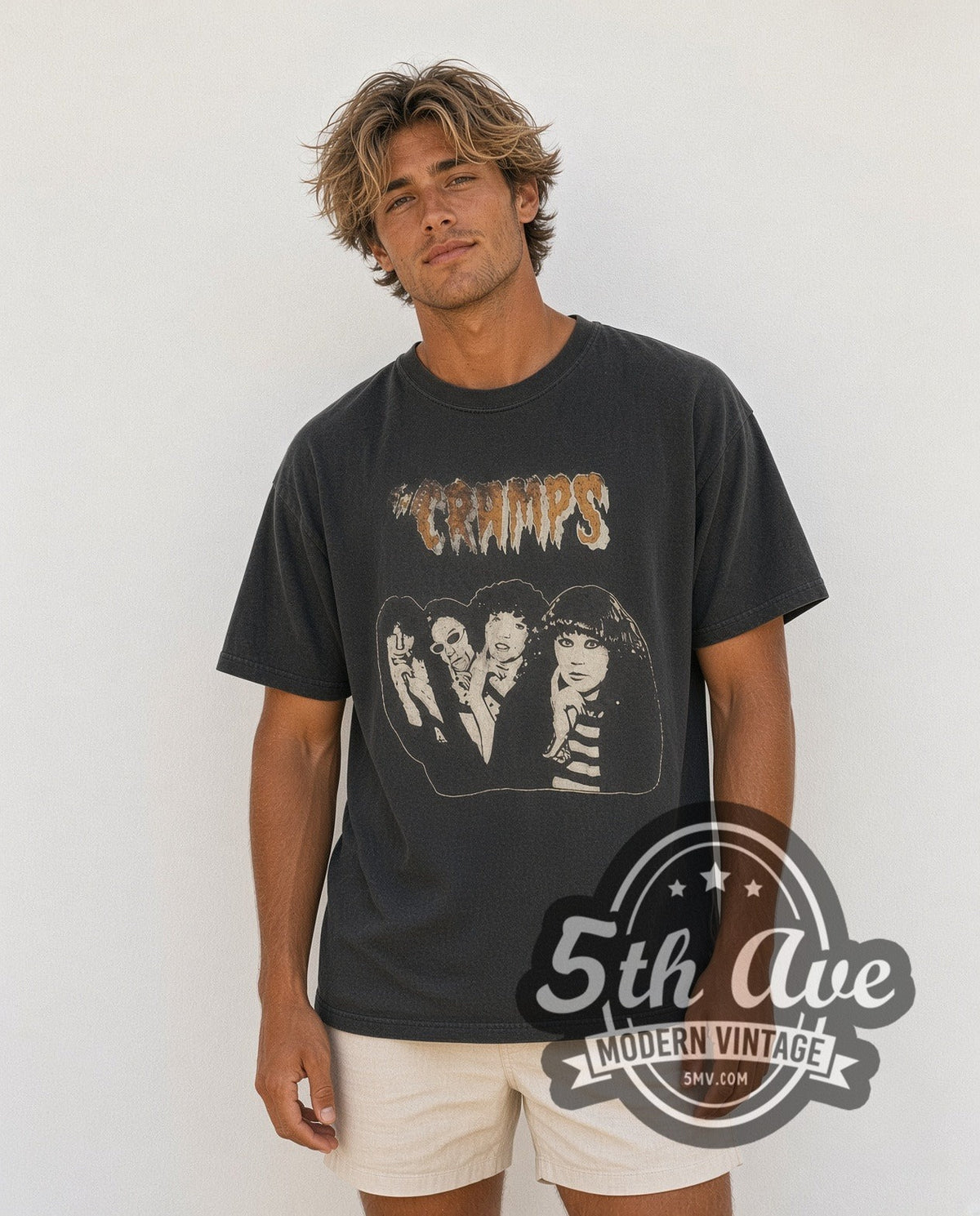 Model wearing The Cramps Band Photo vintage band t-shirt