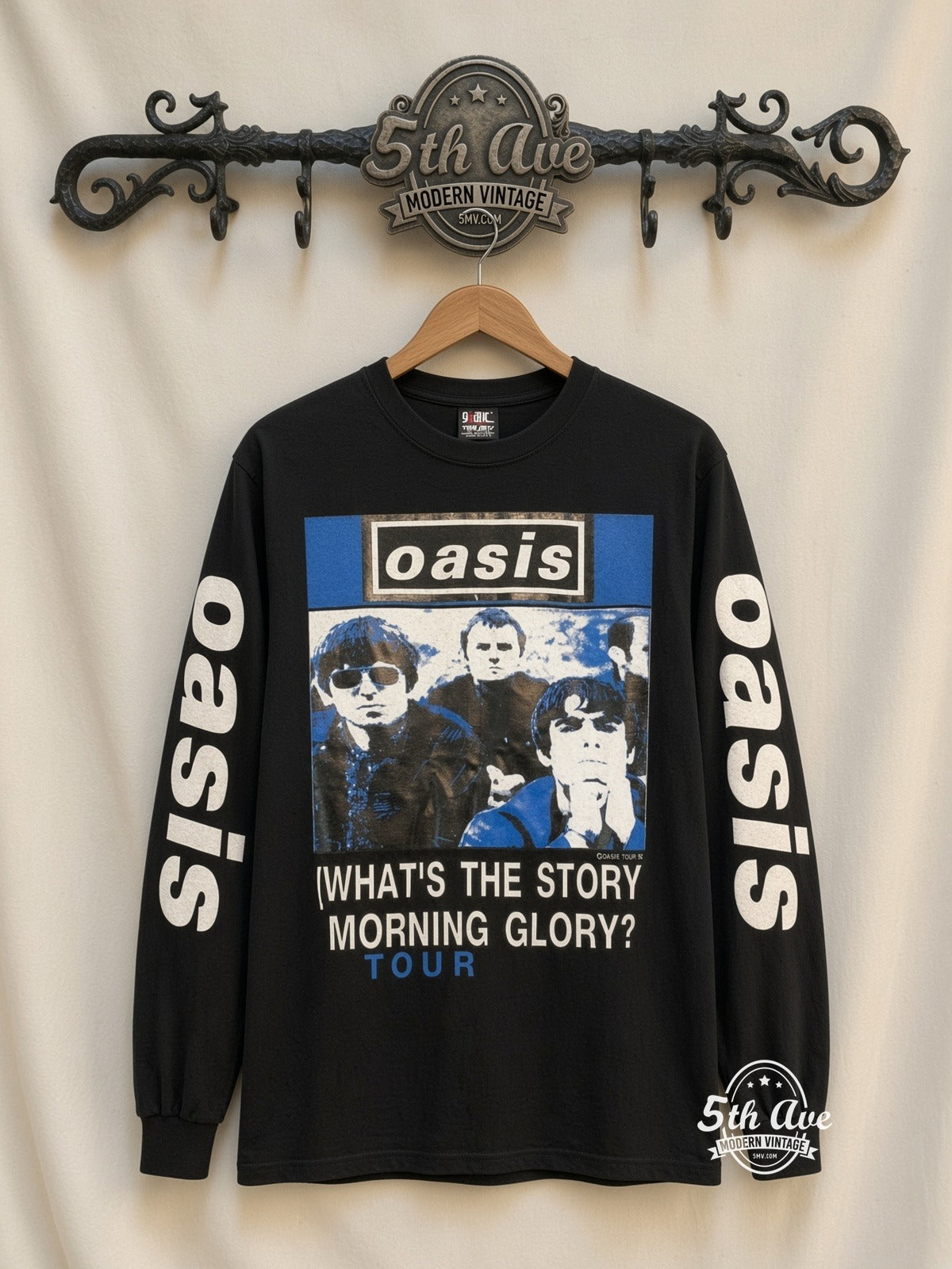 ETS LS 20 Oasis Morning Glory Tour long sleeve vintage tee on rack, front