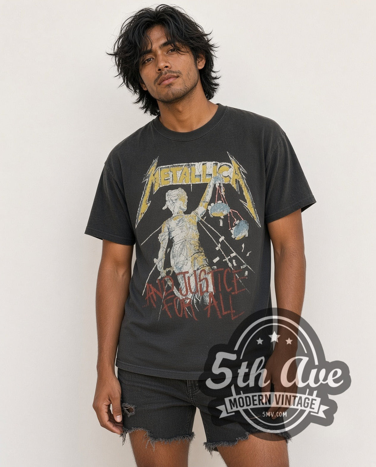 Model wearing the Metallica ...And Justice for All Tour 1989 vintage band t-shirt