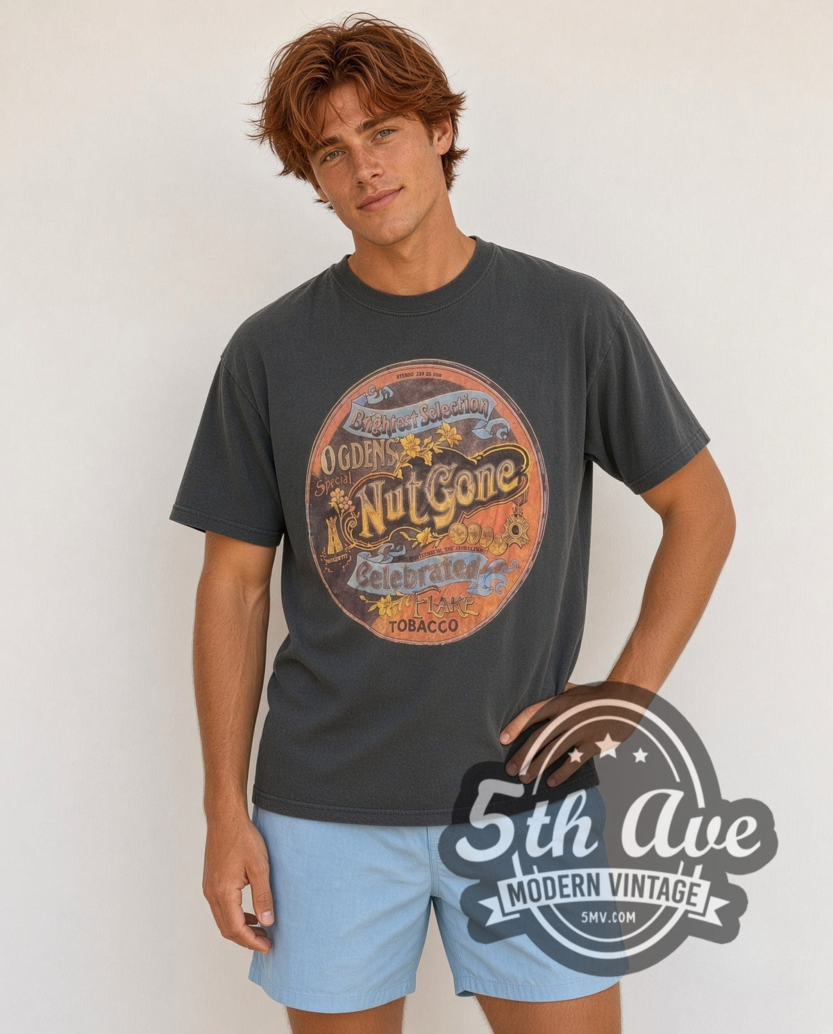 Model wearing the Woodstock Nut Gone vintage band t-shirt