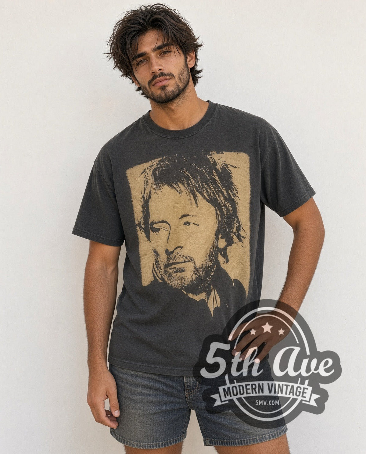 Model wearing the Thom Yorke vintage band t-shirt