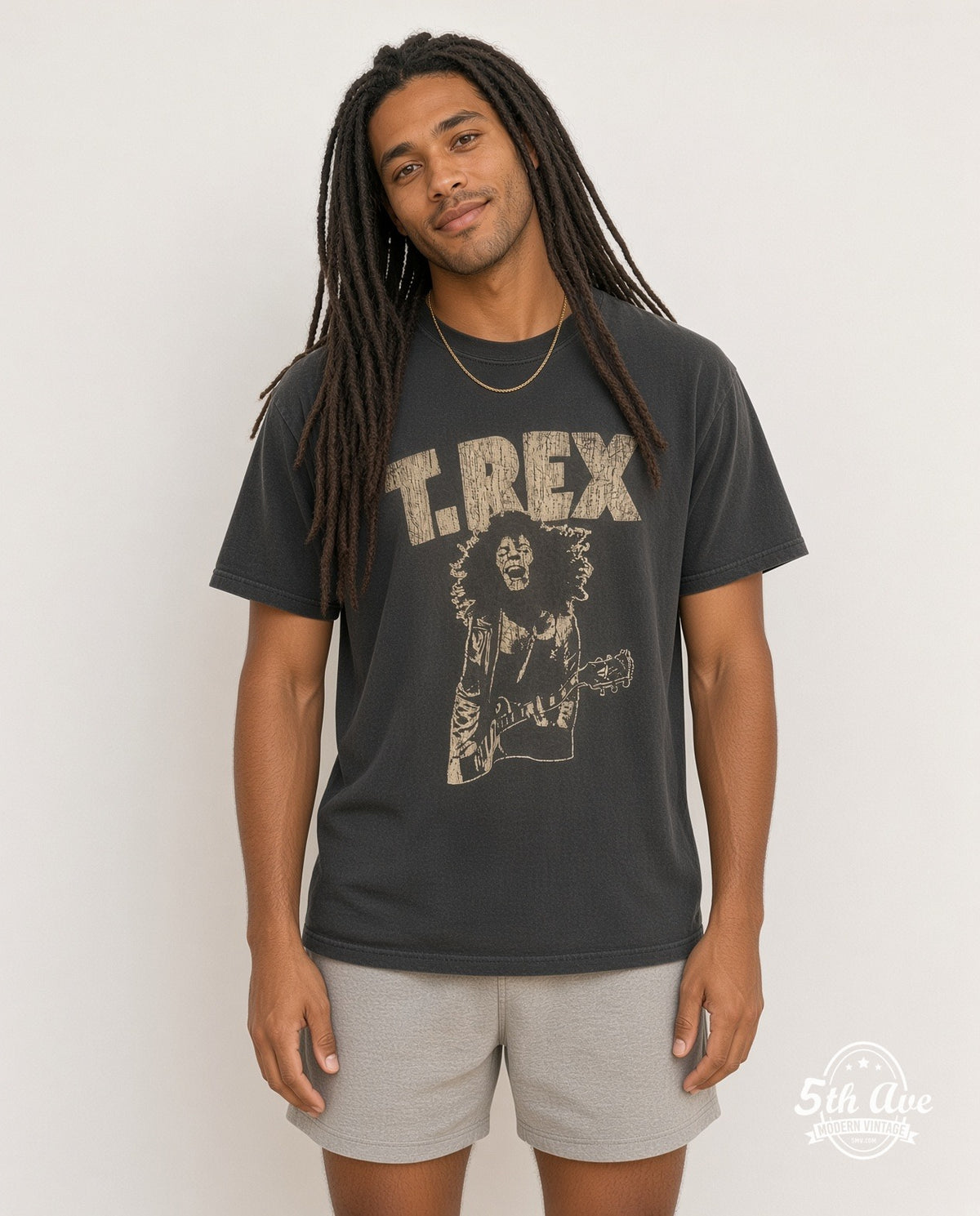 Model wearing the T. Rex vintage band t-shirt