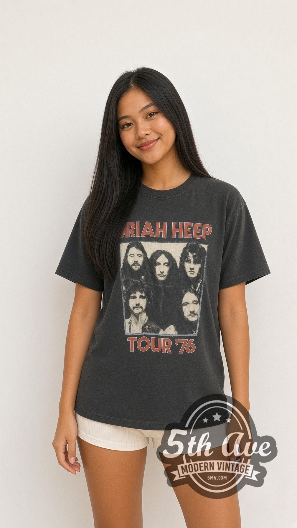 Model wearing the Uriah Heep vintage band t-shirt