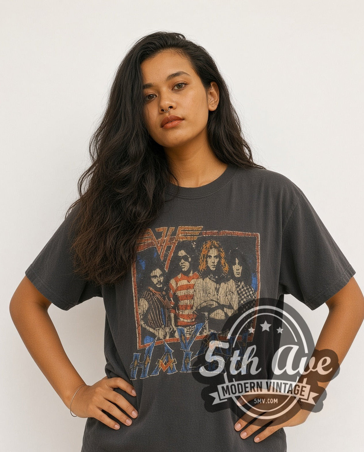 Model wearing the Van Halen Bulls Legends vintage band t-shirt