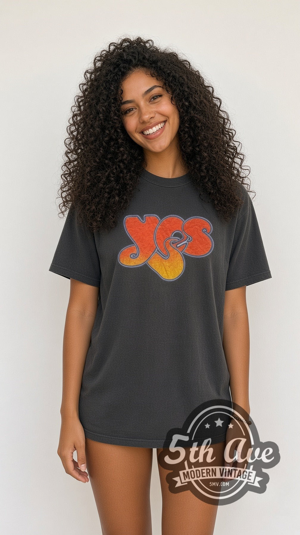 Model wearing the Yes Classic Logo vintage band t-shirt