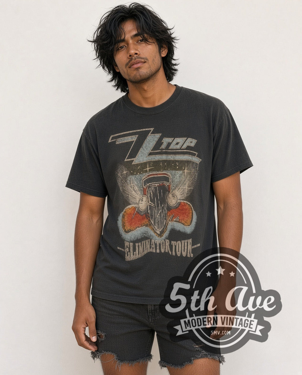 Model wearing the Graphic ZZ Top vintage band t-shirt