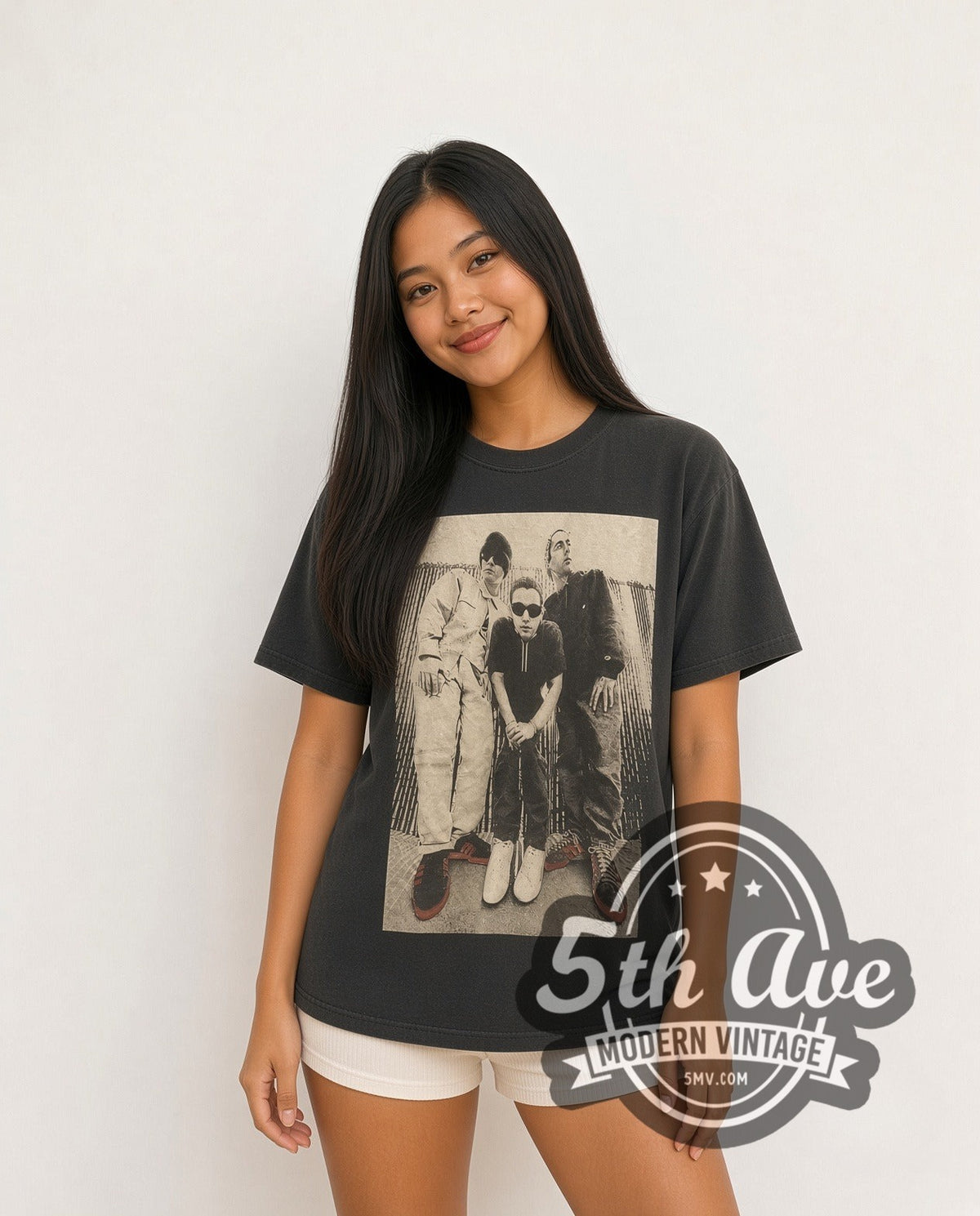 Model wearing the Beastie Boys vintage rap tee