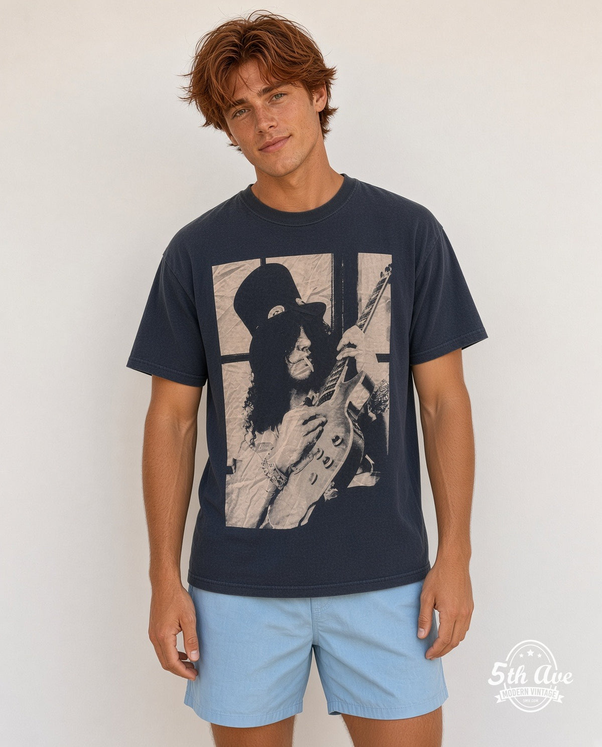 Model wearing the Slash Guns N' Roses vintage band t-shirt