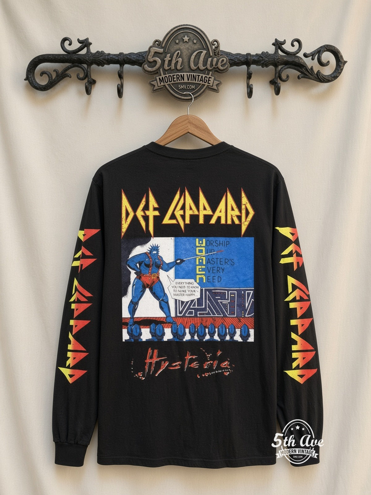 ETS LS 22 Def Leppard Women of Doom Comic long sleeve vintage tee on rack, back