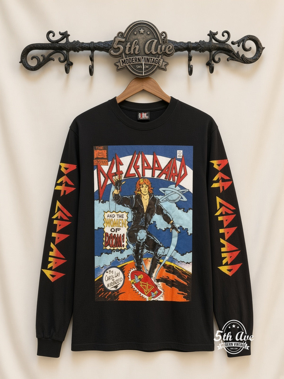 ETS LS 22 Def Leppard Women of Doom Comic long sleeve vintage tee on rack, front