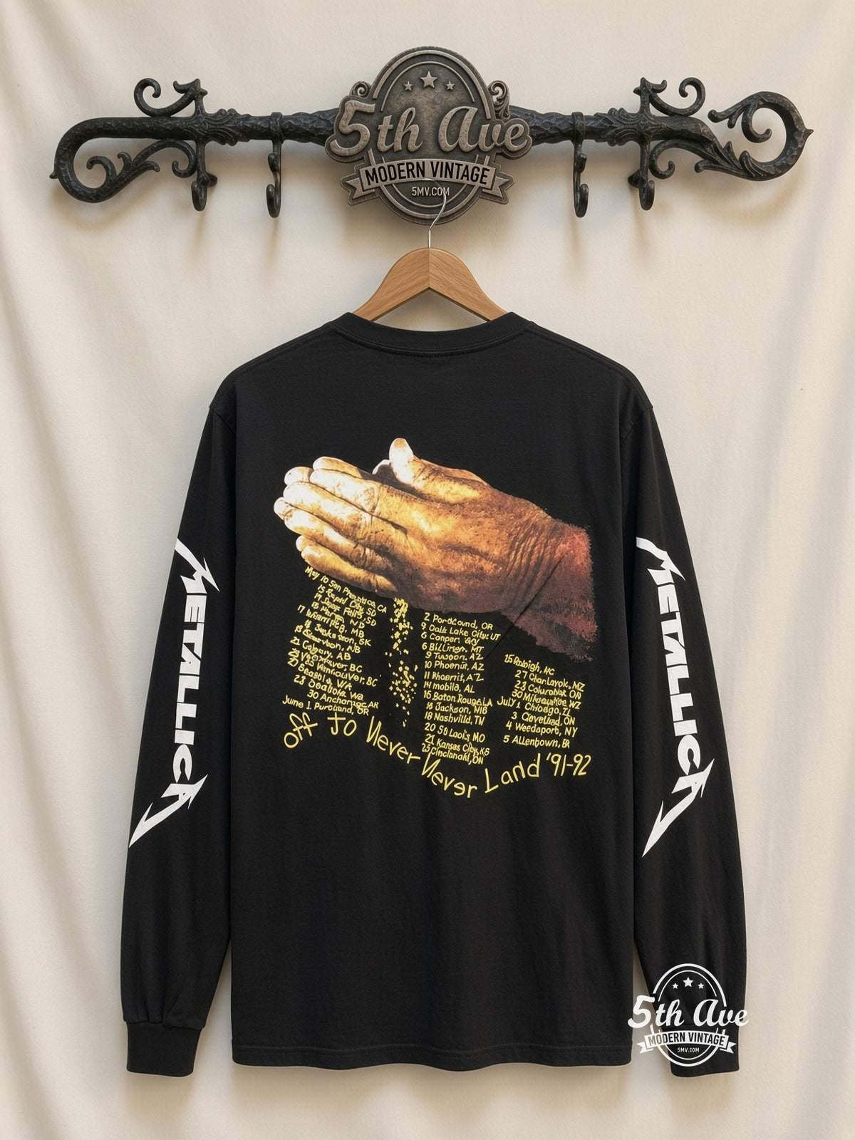 ETS LS 24 Metallica Old Man Face long sleeve vintage tee on rack, back