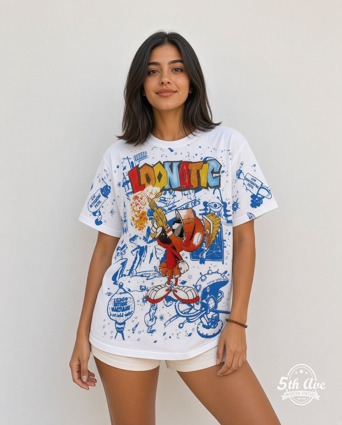 Model wearing Looney Tunes Marvin Loonatic vintage cartoon tee