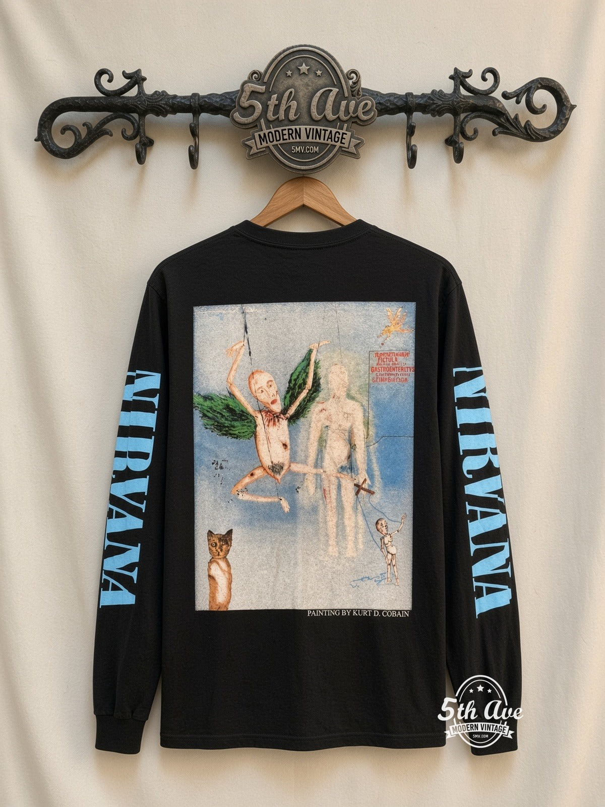 ETS LS 25 Nirvana Kurt D. Cobain 1967-1994 Portrait long sleeve vintage tee on rack, back