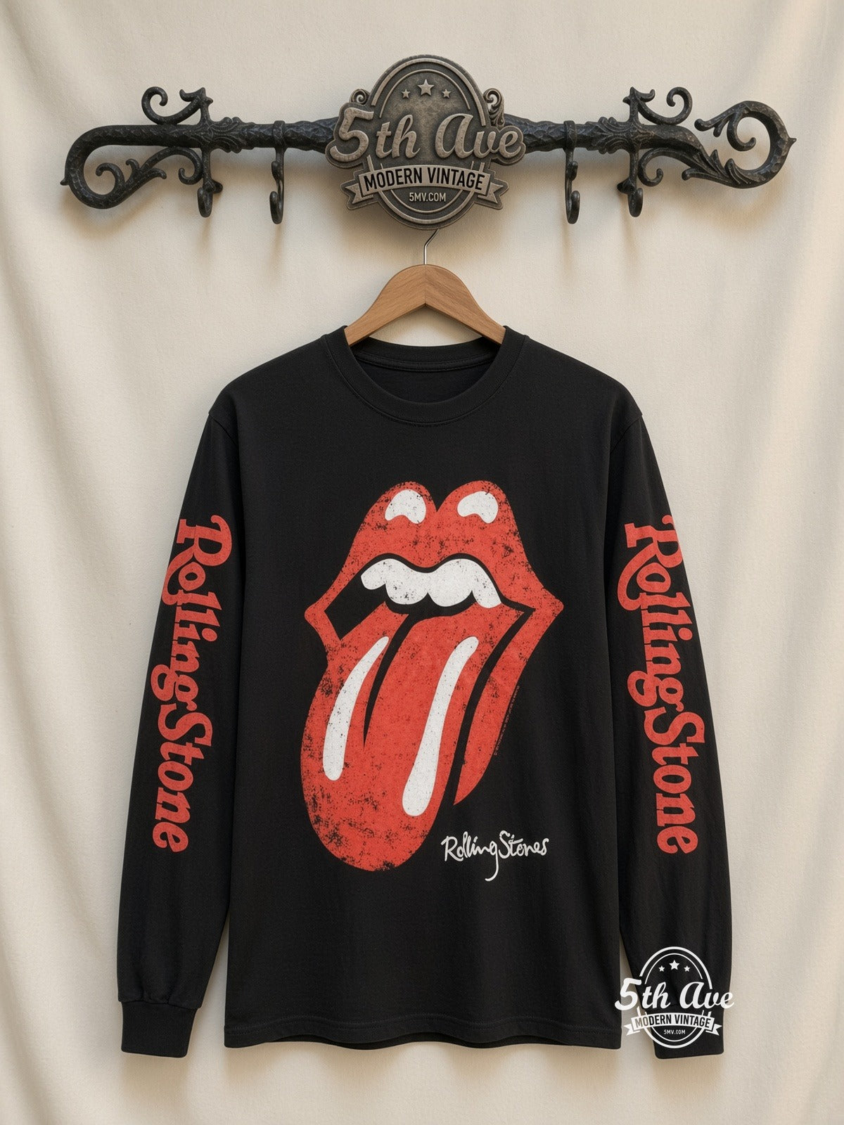 ETS LS 26 The Rolling Stones Tongue Logo long sleeve vintage tee on rack, front