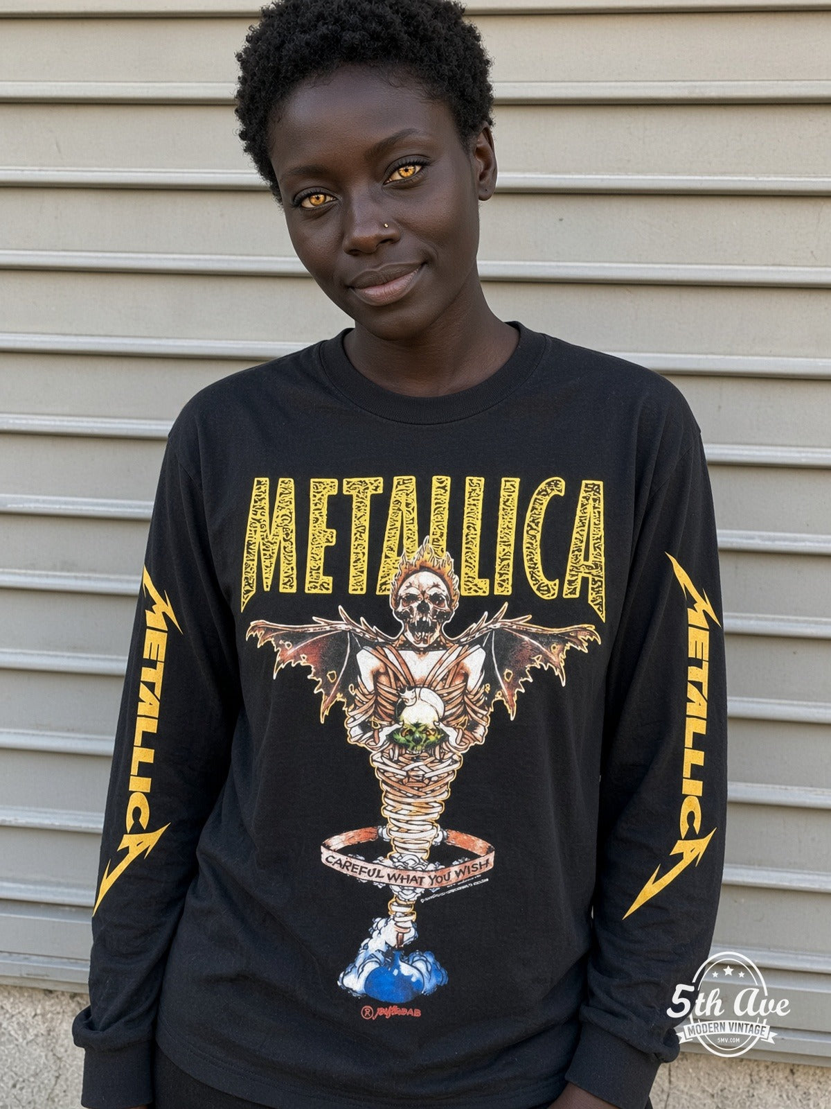 ETS LS 31 Metallica Careful What You Wish long sleeve vintage tee worn by a model