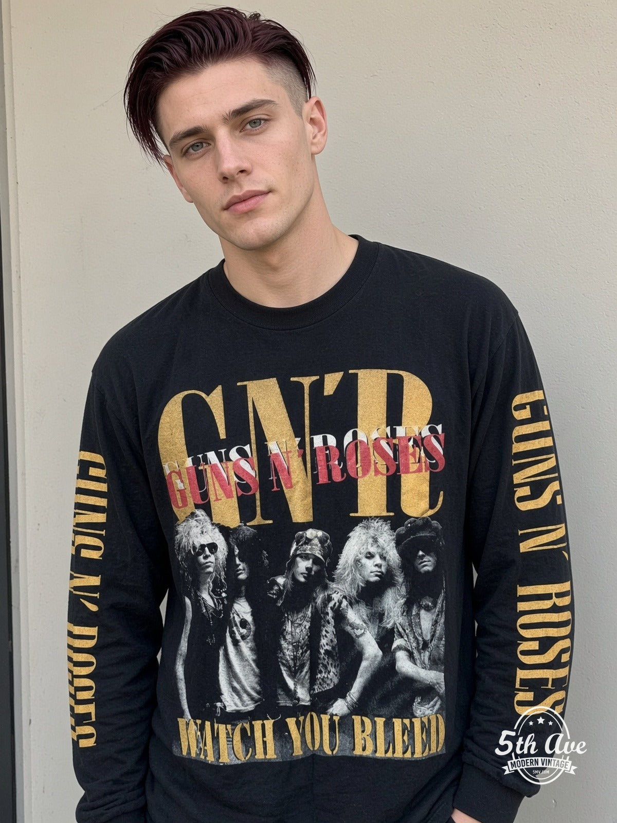 ETS LS 33 Guns N' Roses Watch You Bleed long sleeve vintage tee worn by a model