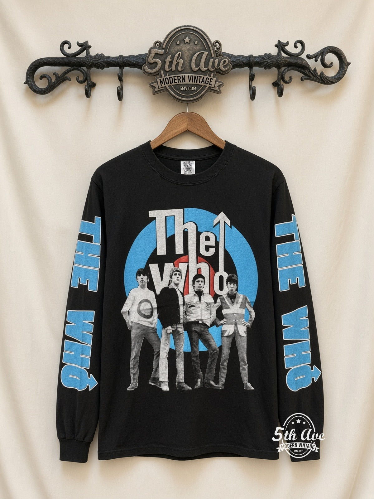 ETS LS 34 The Who Target Logo long sleeve vintage tee on rack, front