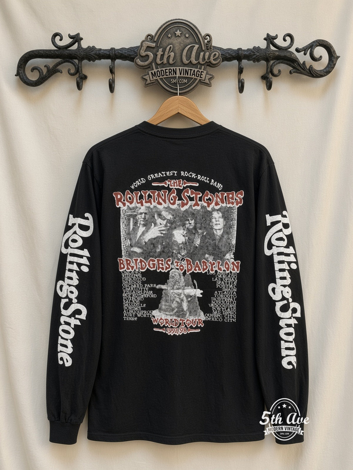 ETS LS 38 The Rolling Stones Bridges to Babylon long sleeve vintage tee on rack, back