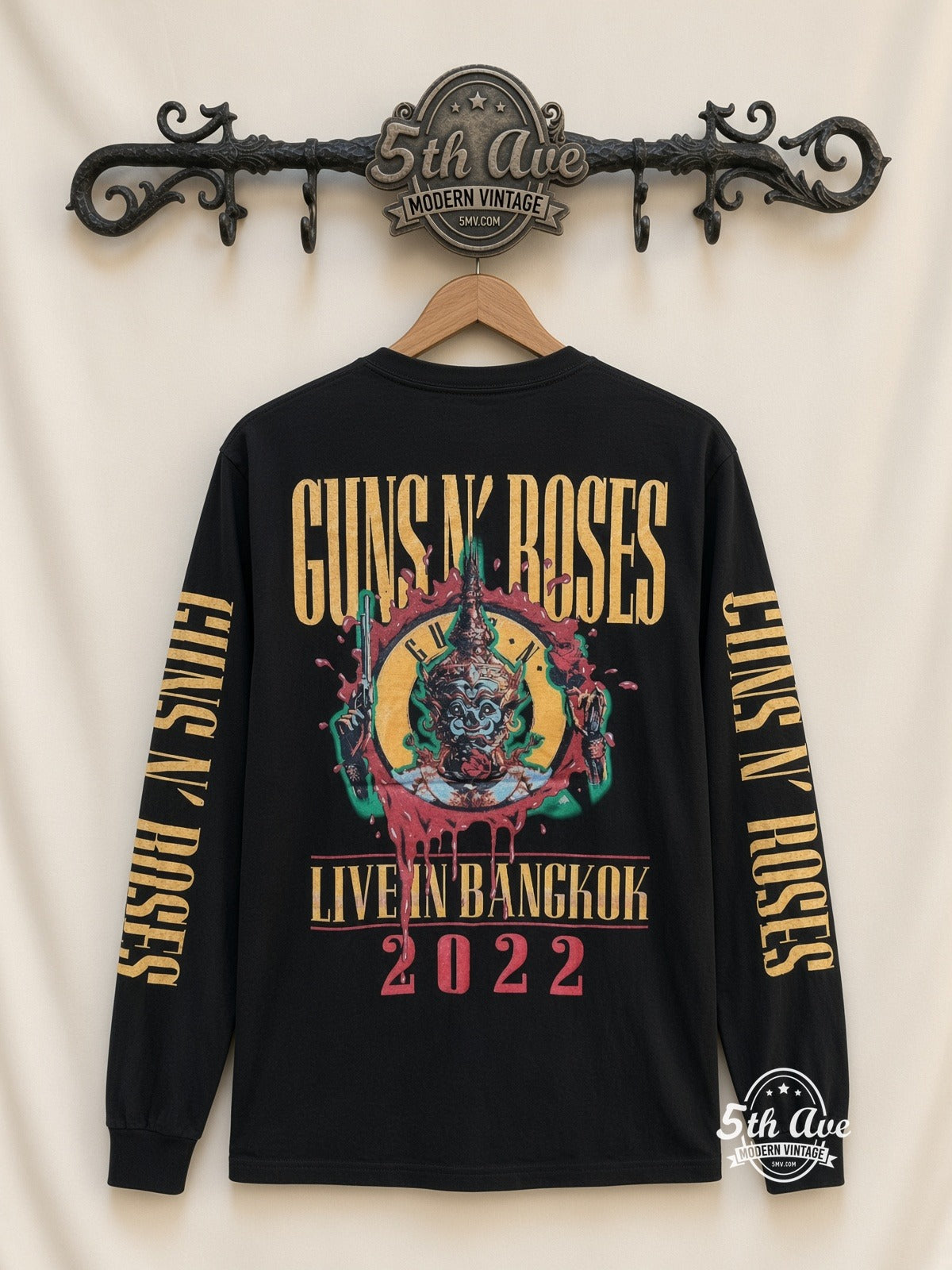 ETS LS 39 Guns N' Roses 2022 Concert Date long sleeve vintage tee on rack, back