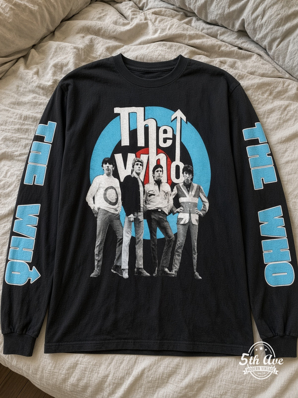 ETS LS 40 The Who Target Logo long sleeve vintage tee laid on a bed