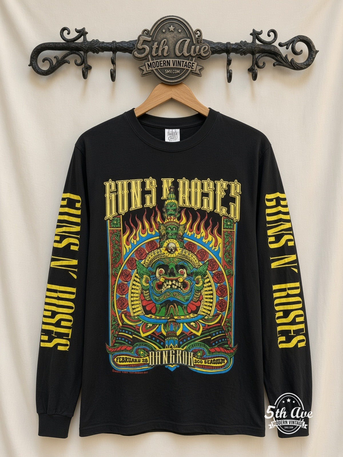 ETS LS 43 Guns N' Roses February 28 Concert Date long sleeve vintage tee on rack, front