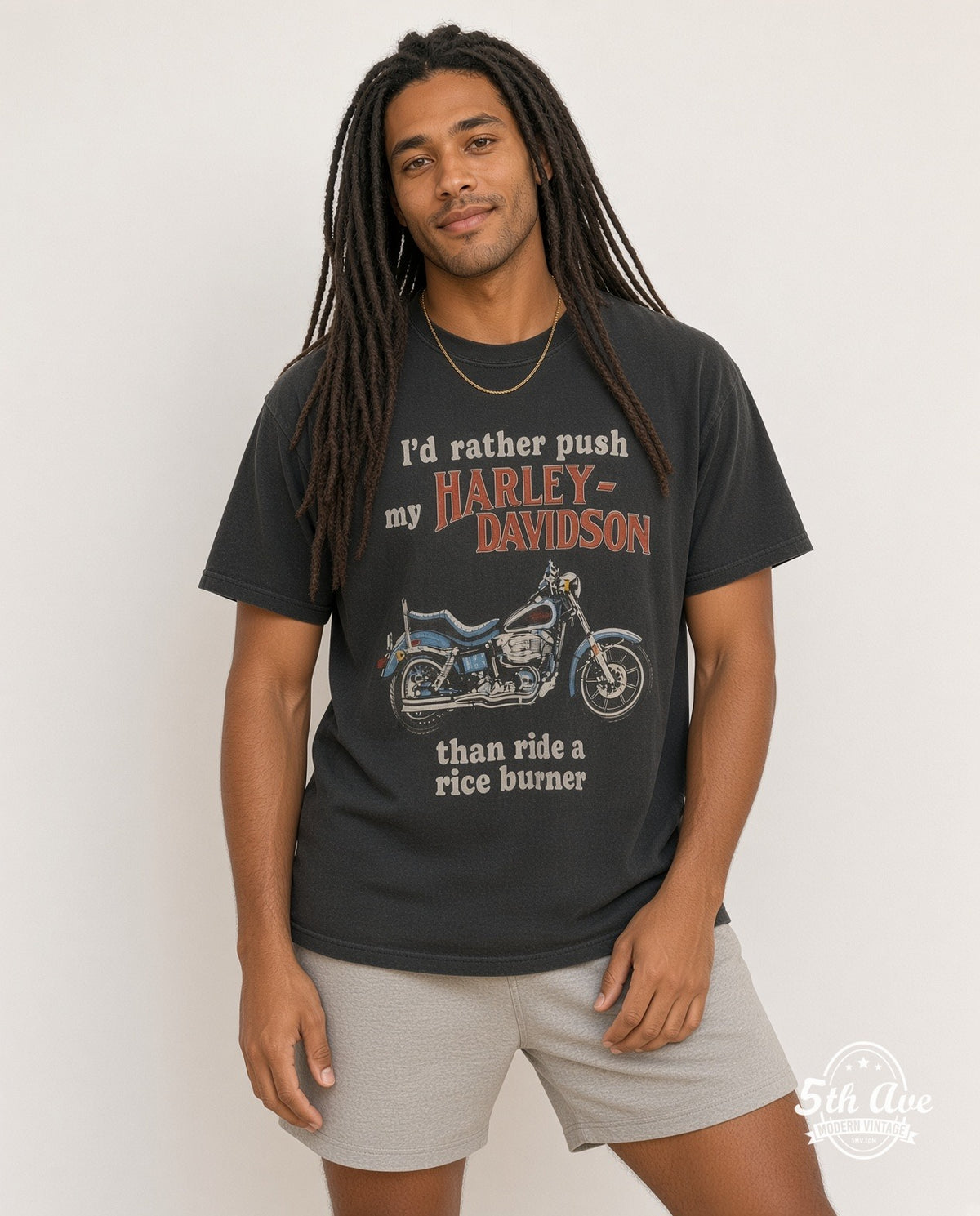 Model wearing the Harley-Davidson Rice Burner / Big Spring TX graphic tee