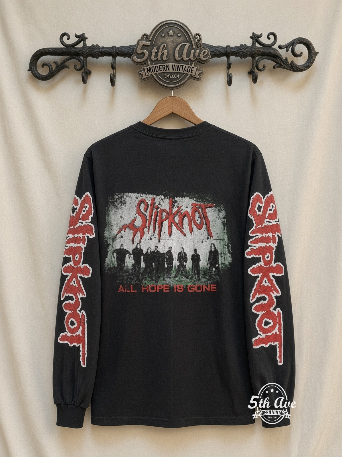 ETS LS 48 Slipknot Masks Star Logo long sleeve vintage tee on rack, back