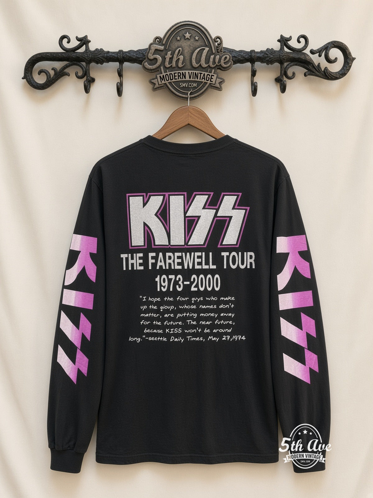 ETS LS 50 KISS Farewell Tour 1973-2000 long sleeve vintage tee on rack, back
