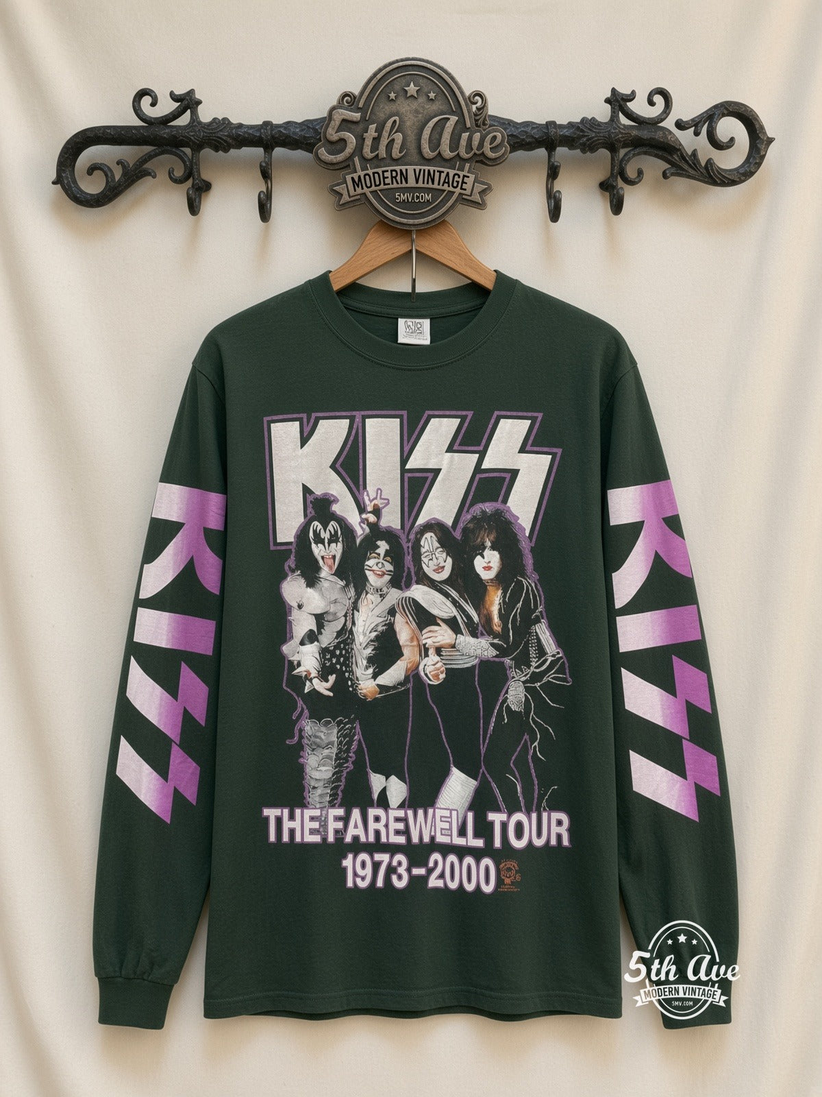 ETS LS 50 KISS Farewell Tour 1973-2000 long sleeve vintage tee on rack, front