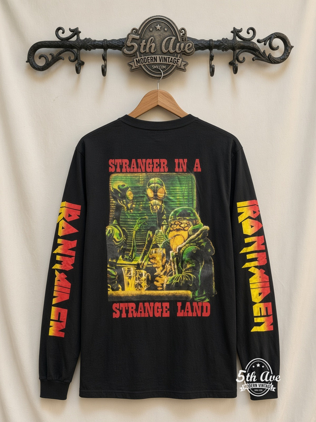ETS LS 54 Iron Maiden Make My Day long sleeve vintage tee on rack, back