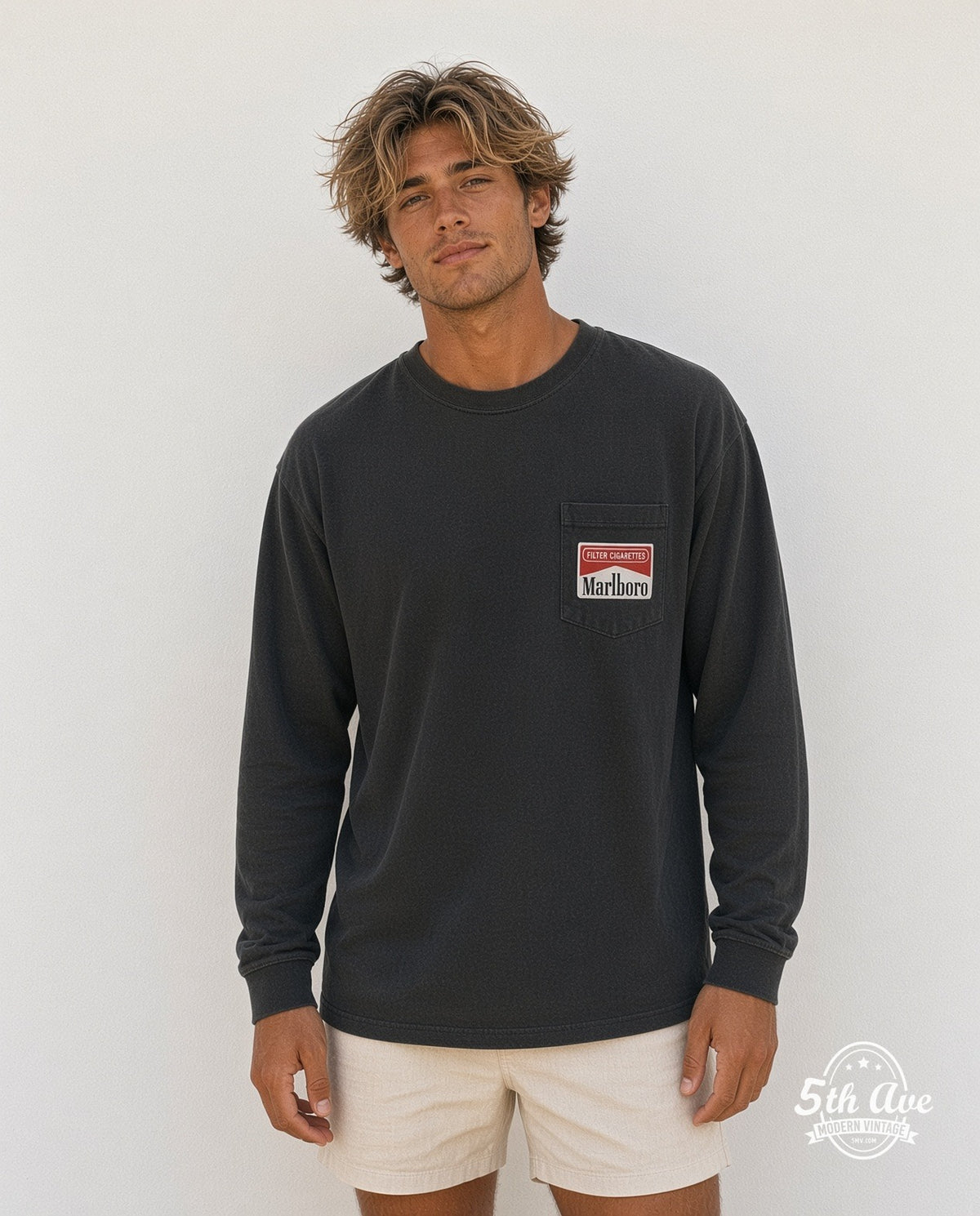 Model wearing the Marlboro Rattlesnake graphic tee