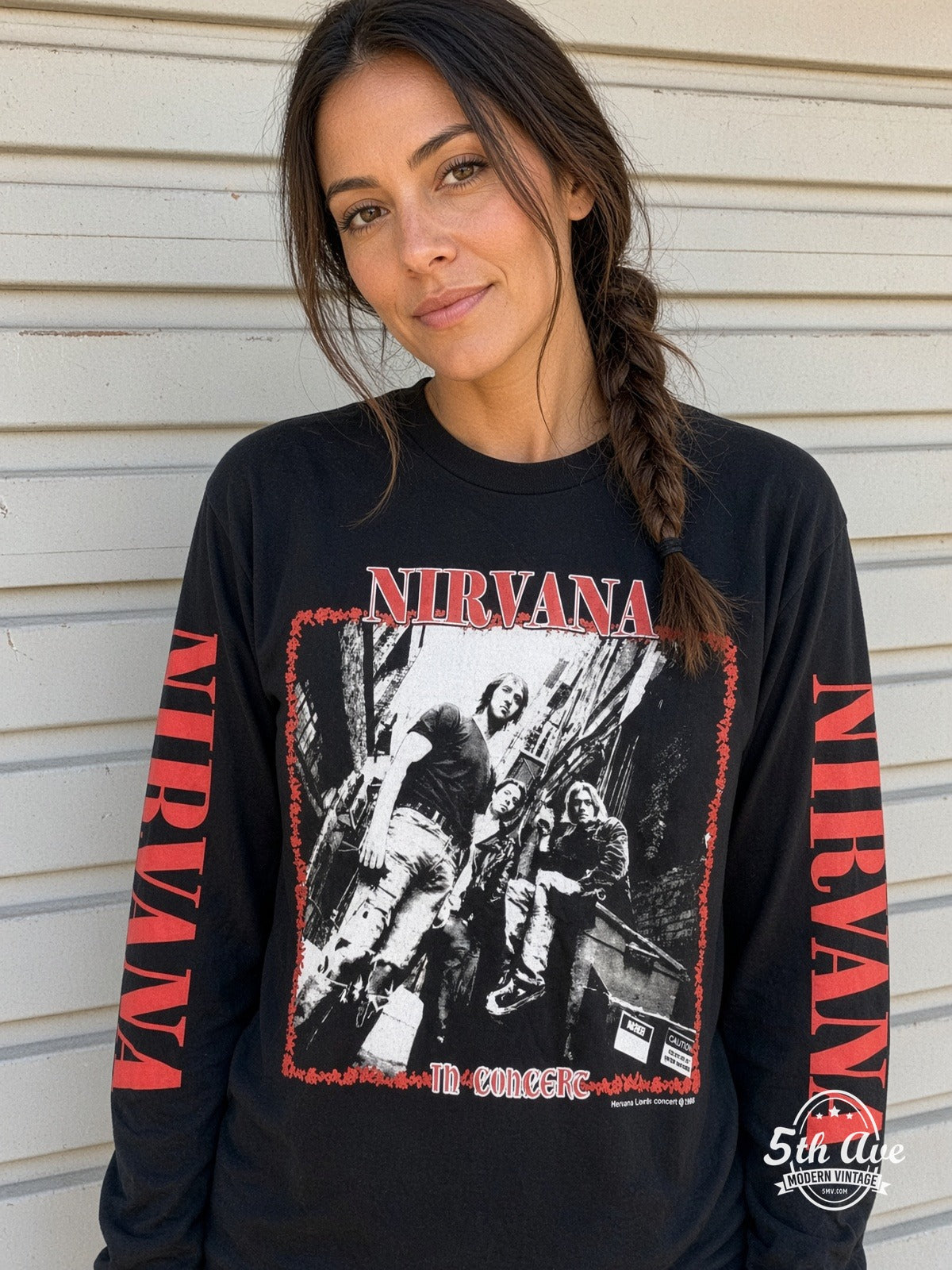ETS LS 57 Nirvana In Concert long sleeve vintage tee worn by a model