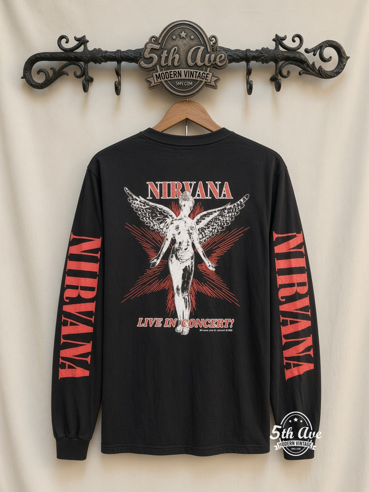 ETS LS 57 Nirvana In Concert long sleeve vintage tee on rack, back