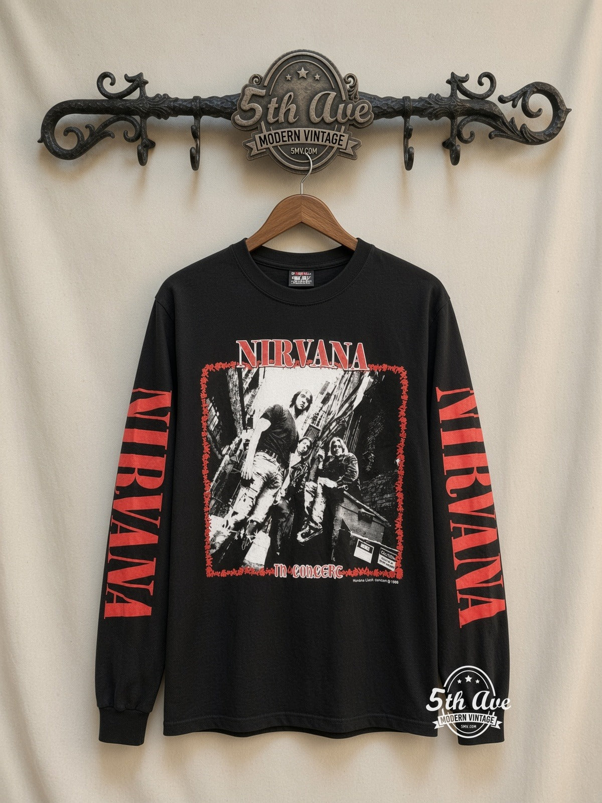 ETS LS 57 Nirvana In Concert long sleeve vintage tee on rack, front