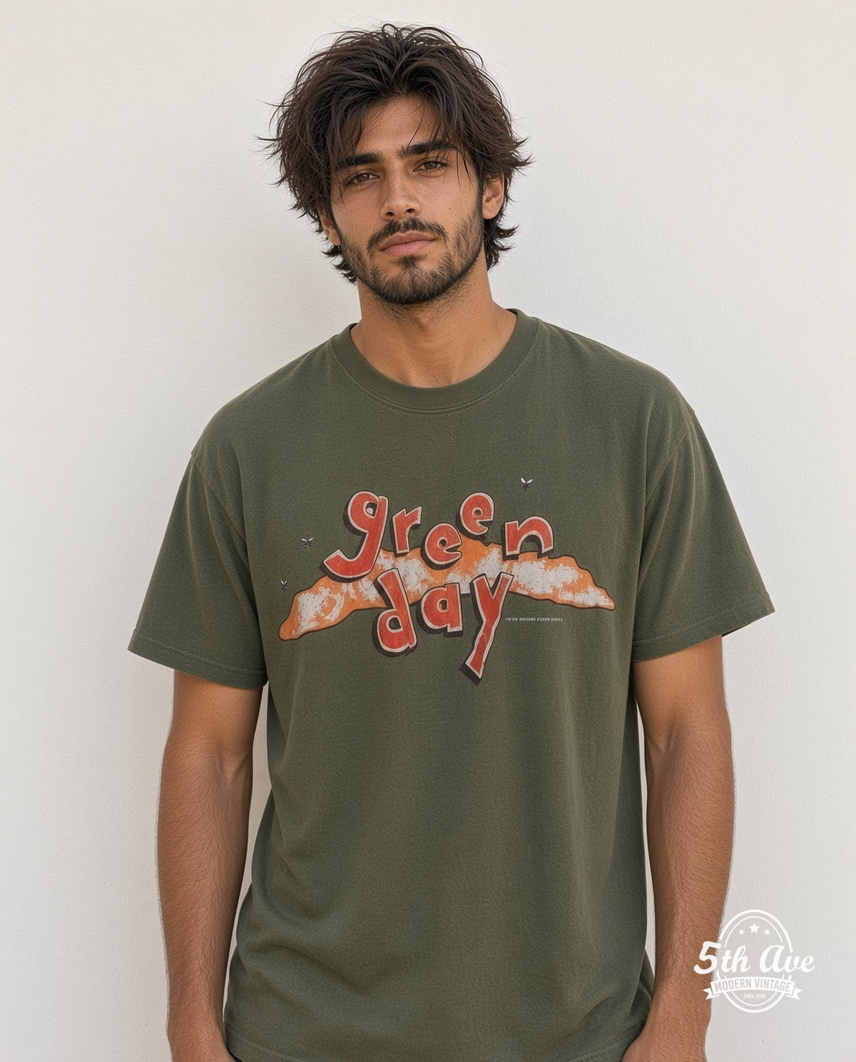 Model wearing the Green Day Dookie Logo Flies vintage band t-shirt