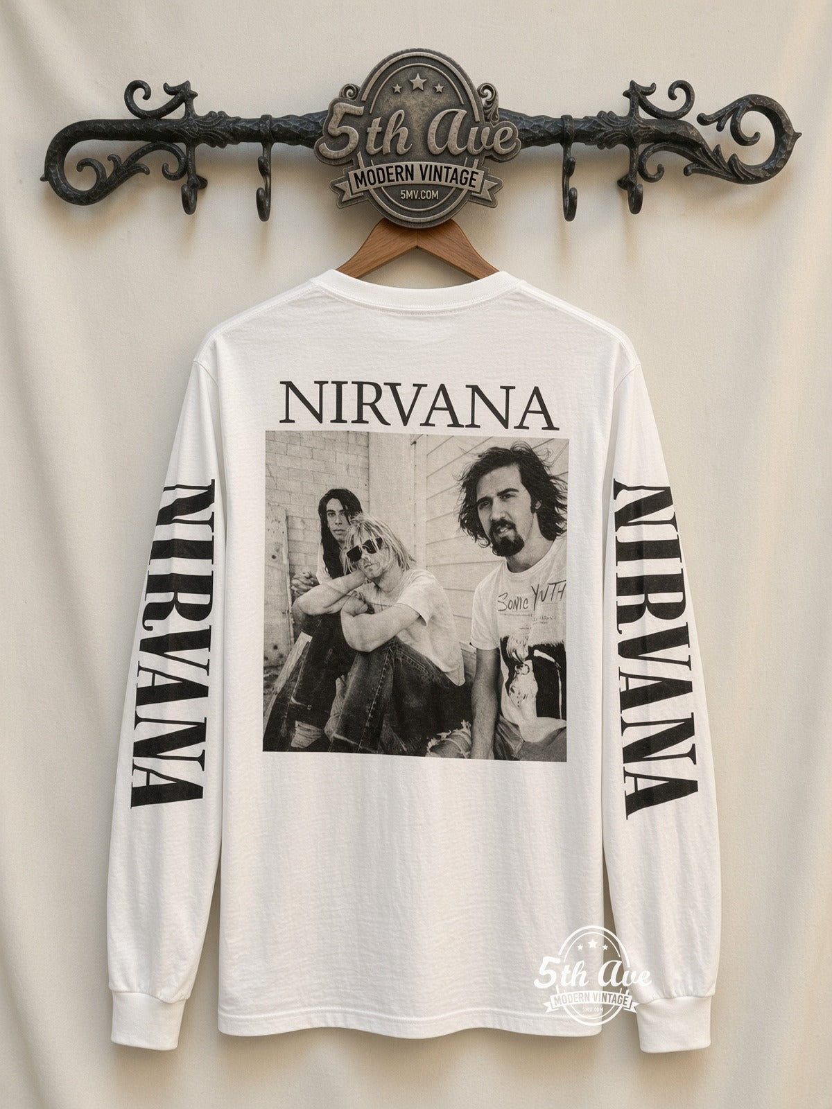 ETS LS 61 Nirvana Seated Trio long sleeve vintage tee on rack, back