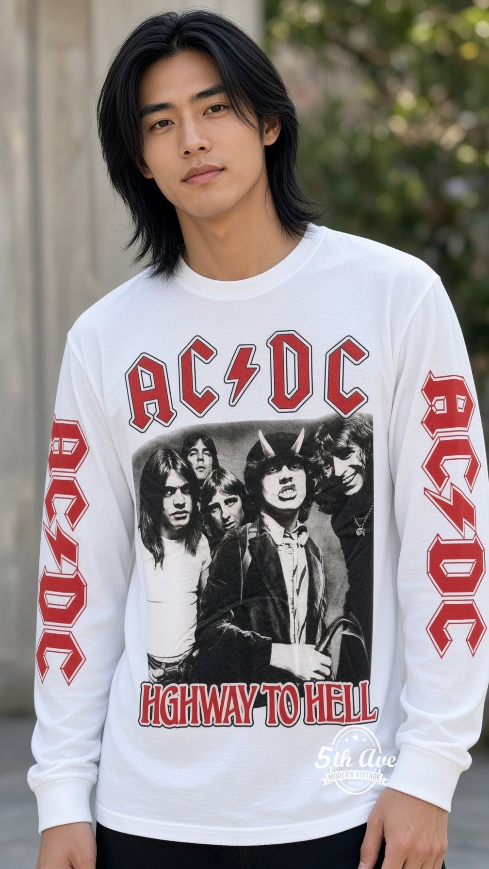 ETS LS 63 AC/DC Highway to Hell long sleeve vintage tee worn by a model