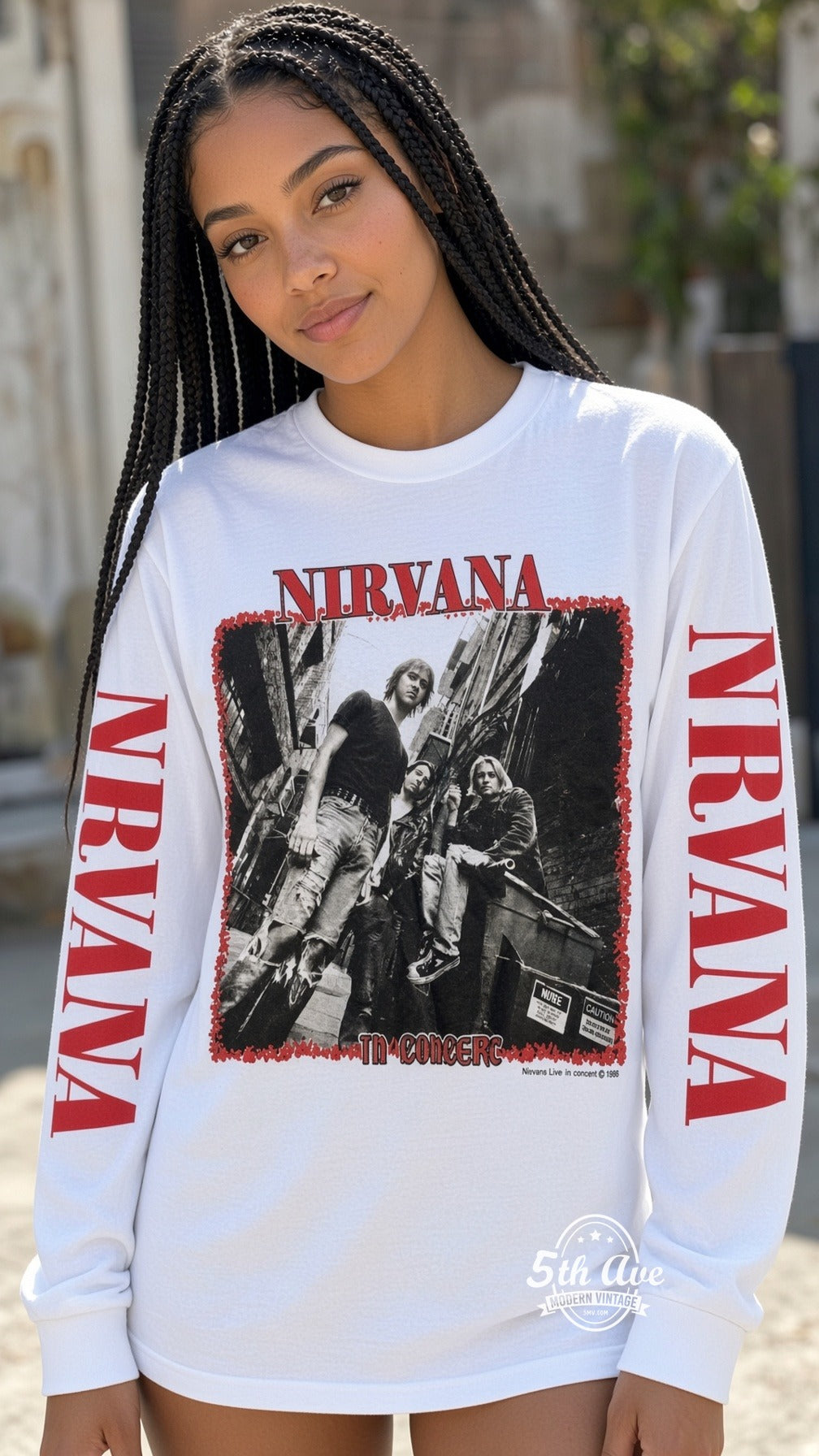 ETS LS 64 Nirvana In Concert long sleeve vintage tee worn by a model