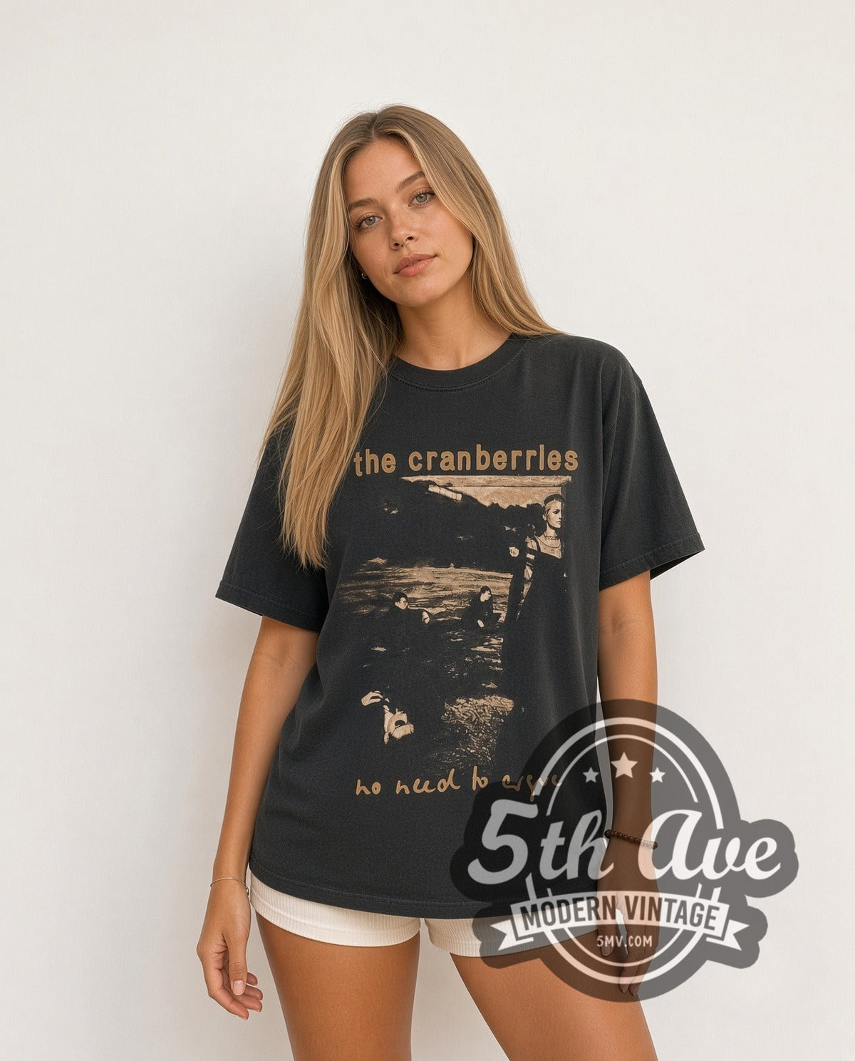 Model wearing The Cranberries No Need to Argue World Tour 1995 vintage band t-shirt in black