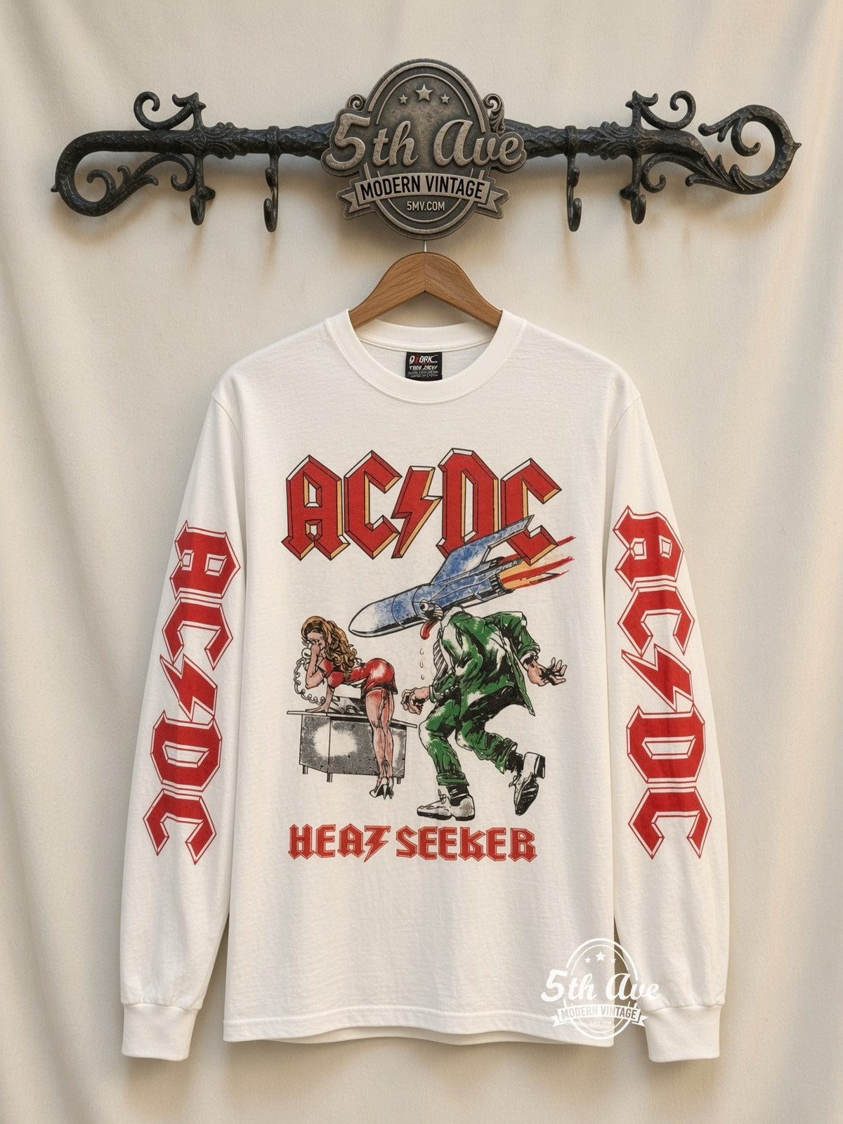ETS LS 66 AC/DC Heatseeker long sleeve vintage tee on rack, front