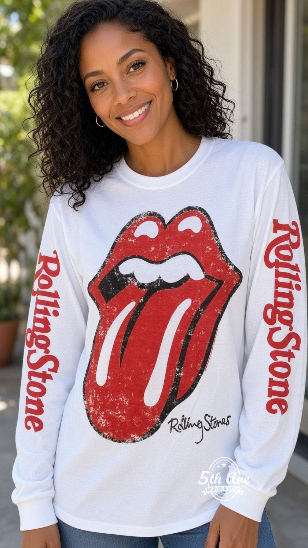 ETS LS 71 The Rolling Stones Red Tongue long sleeve vintage tee worn by a model